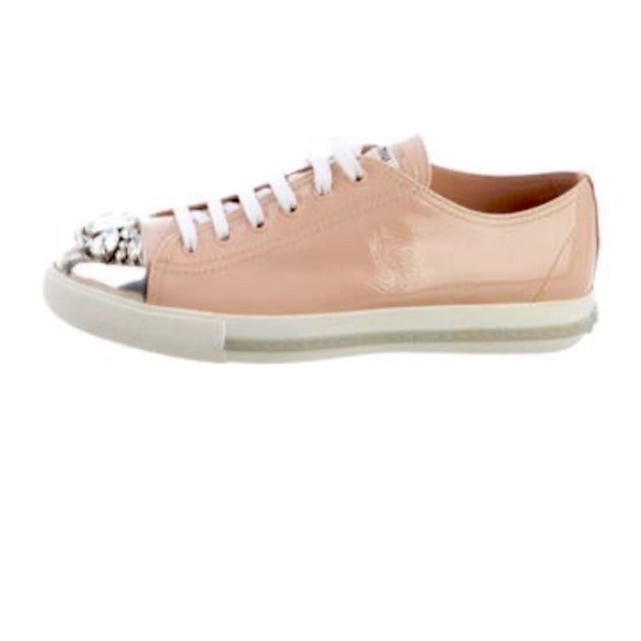NWT MIU MIU Leather Crystal Embellishments Sneakers. Size 39 (8.5) - Picture 3 of 16
